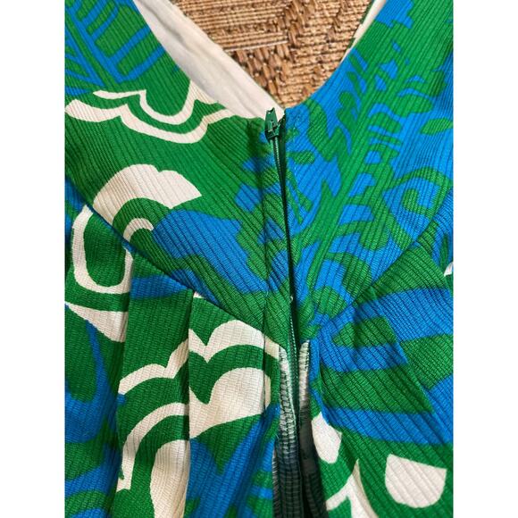 Vintage 1960s Home Made Dress mod retro Abstract Blue and Green Pattern Dress - Picture 4 of 11